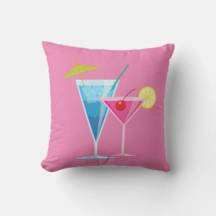 Cocktails tropicaux Coussin d'été sur rose