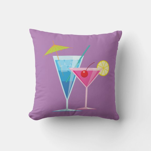 Cocktails tropicaux Coussin d'été sur violet (Recto)