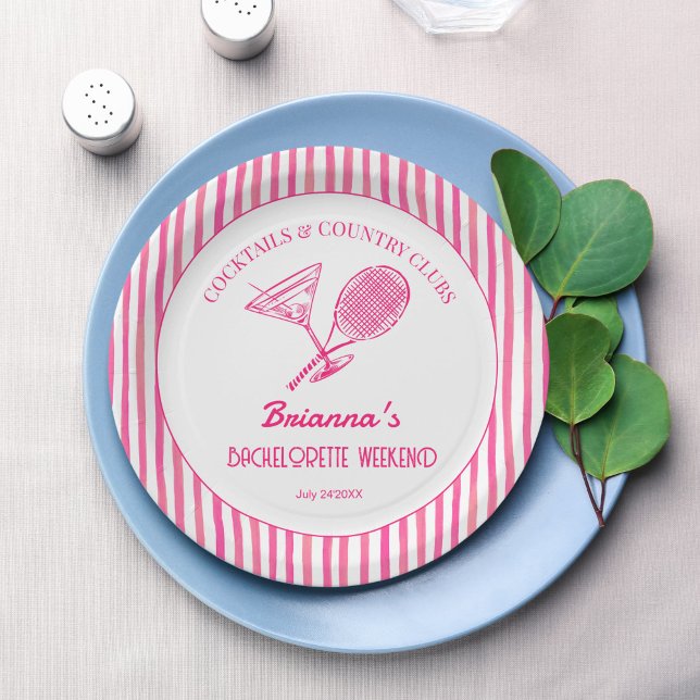Cocktails und Country Clubs Tennis Bachelorette Pappteller (Cocktails and country clubs last swing before the ring tennis Bachelorette party printed Plates)