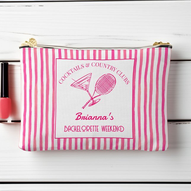 Cocktails und Country Clubs Tennis Gefallen Gesche Zubehörtasche (Cocktails and country clubs tennis themed bachelorette party bridesmaid favor gifts printed pouch)