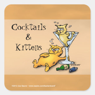 Cocktails und Kittens Gold Cartoon Sticker