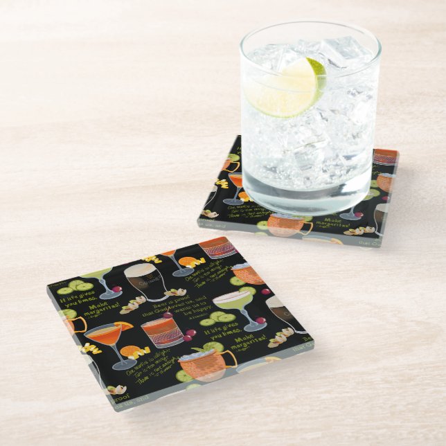 Cocktails und Kontemplation Glasuntersetzer (Schrägansicht)