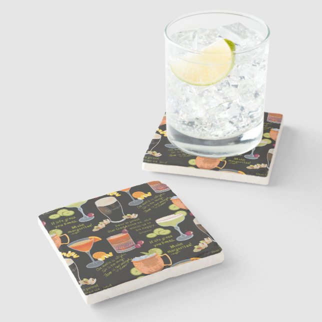 Cocktails und Kontemplation Steinuntersetzer (Seitenansicht)