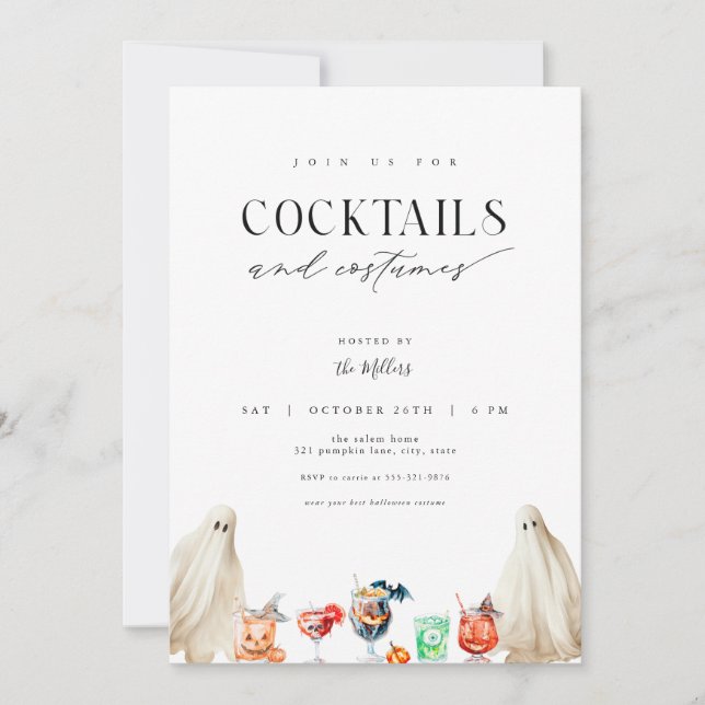 Cocktails und Kostüme Halloween-Party Einladung (Vorderseite)