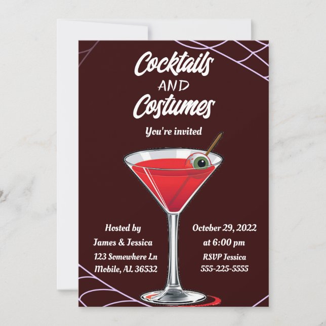 Cocktails und Kostüme Halloween-Party Einladung (Vorderseite)