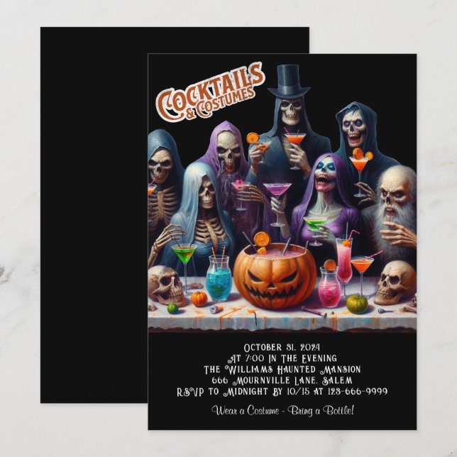 Cocktails und Kostüme Halloween-Party Einladung (Vorne/Hinten)
