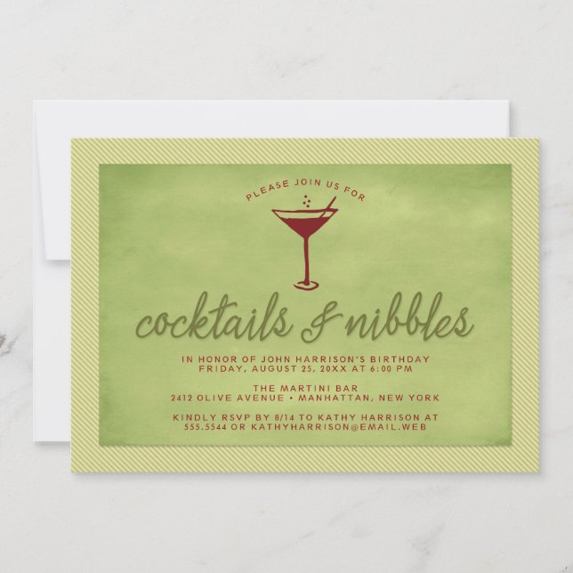 Cocktails und Nibbles Red Green Holiday Party Einladung (Vorderseite)