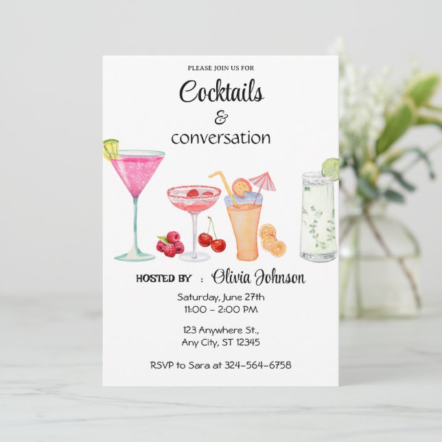 Cocktails und Party für Gespräche Einladung (Stehend Vorderseite)