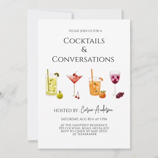 Cocktails und Party für Gespräche Einladung (Vorderseite)