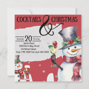 Cocktails und Weihnachtsschneemänner mit Getränken Einladung