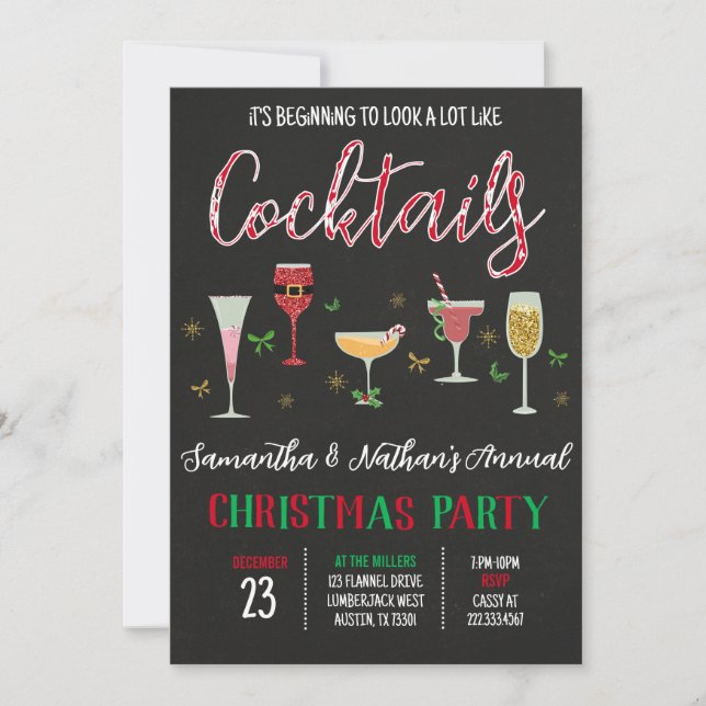 Cocktails Weihnachts-Party Einladung (Vorderseite)