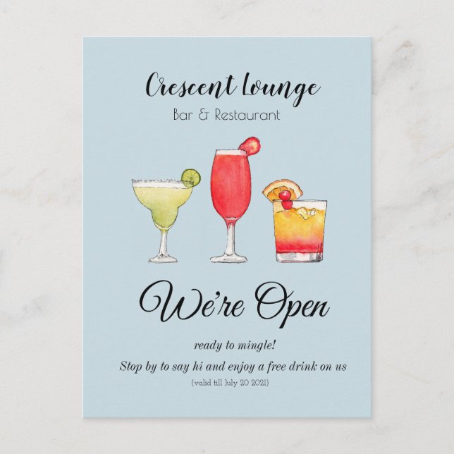 Cocktails Wiedereröffnung der Mixgetränke Bar Postkarte (Vorderseite)