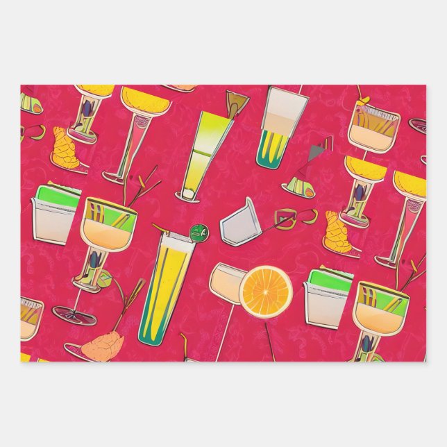 Cocktails Wrapping Paper Geschenkpapier Set (Vorderseite)