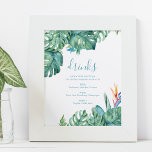 Cocktails zum Hochzeitsfeiern mit tropischem Thema Poster<br><div class="desc">Genießen Sie die Dekoration der Hochzeitsfeier mit den tropischen Cocktails und Getränken auf der Speisekarte, die originale Aquarellkunst von Monstera-Palmen-Blätter und lebhaften Blumen beherbergt. Dieses Design ist perfekt für eine Hochzeit am Strand in Florida und ergänzt wunderbar jedes tropische Hochzeitstil und präsentiert Ihre charakteristischen Getränke stilvoll. Egal ob Sie eine...</div>
