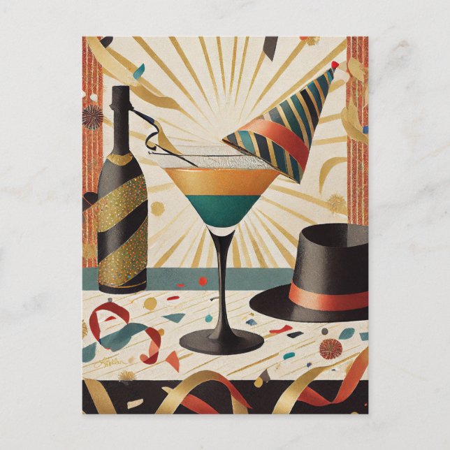 Cocktailstunde aus dem Mittelalter - Silvester Postkarte (Vorderseite)