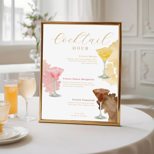 Cocktailstunde Cocktails Hochzeitsmenü Poster (Cocktail Hour Watercolor Cocktails Wedding Menu Poster)