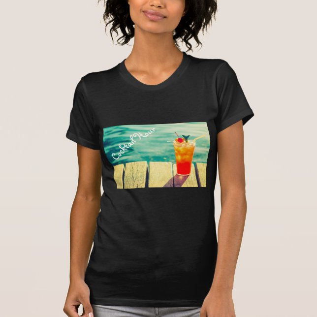 Cocktailstunde Slogan Retro Cocktail Sonnenunterga T-Shirt (Vorderseite)