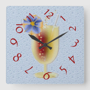 Cocktailzeit Quadratische Wanduhr