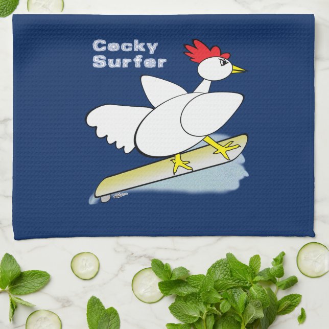 Cocky Surfer Geschirrtuch (Gefaltet)
