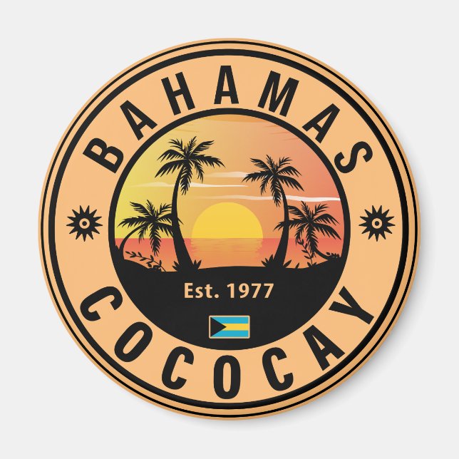 Coco Cay Bahamas Retro Sunset Souvenirs 60er Magnet (Vorne)