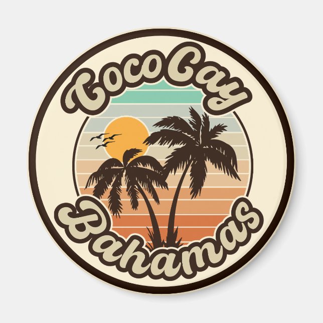 Coco Cay Bahamas Retro Sunset Souvenirs 60er Magnet (Vorne)
