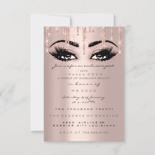 Coco Event Tropfens Rose Eyelash Formal Confetti Einladung (Vorderseite)