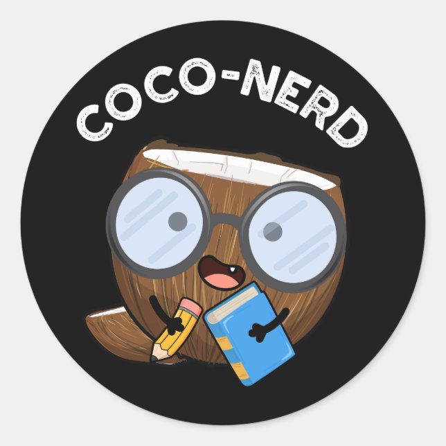 Coco-Nerd Funny Fruit Coconut Pun Dark BG Runder Aufkleber (Vorderseite)