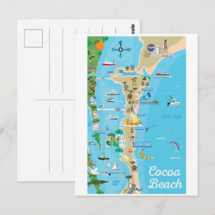 Cocoa Beach City Florida Küstenlinien-Karten-Gesch Postkarte