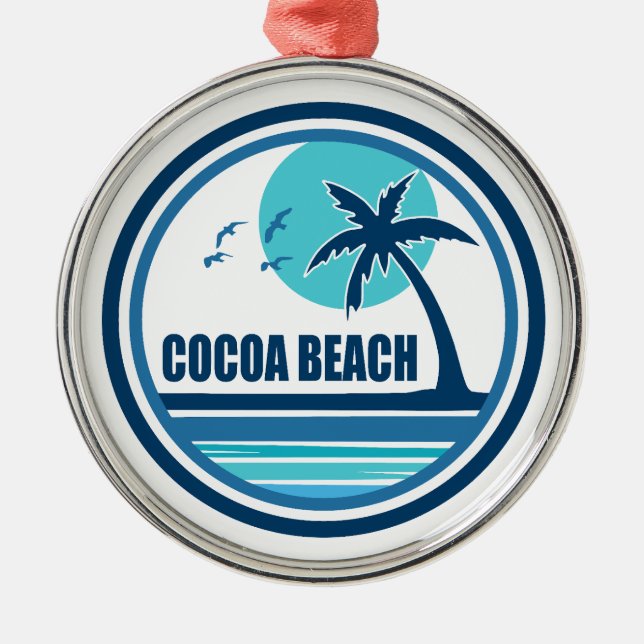 Cocoa Beach Florida Palm Tree Birds Ornament Aus Metall (Vorne)