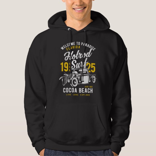 Cocoa Beach Florida Retro Hotrod Surf  11 Hoodie (Vorderseite)