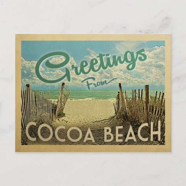 Cocoa Beach Vintage Reisen Postkarte (Vorderseite)