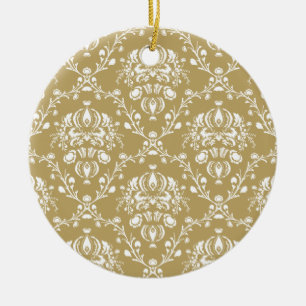 Cocoa-Braun und Creme-Damaskus Keramik Ornament
