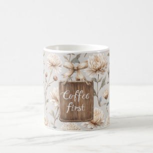 Cocoa Braune Creme Florale Kaffee Zuerst Kaffeetasse
