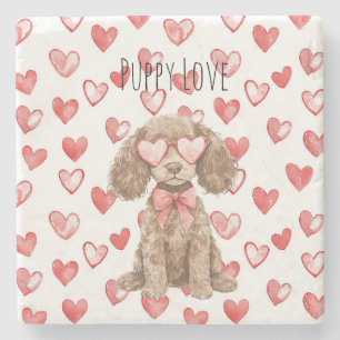 Cocoa Brauner Irischer Wasserspaniel Rote Herzbril Steinuntersetzer