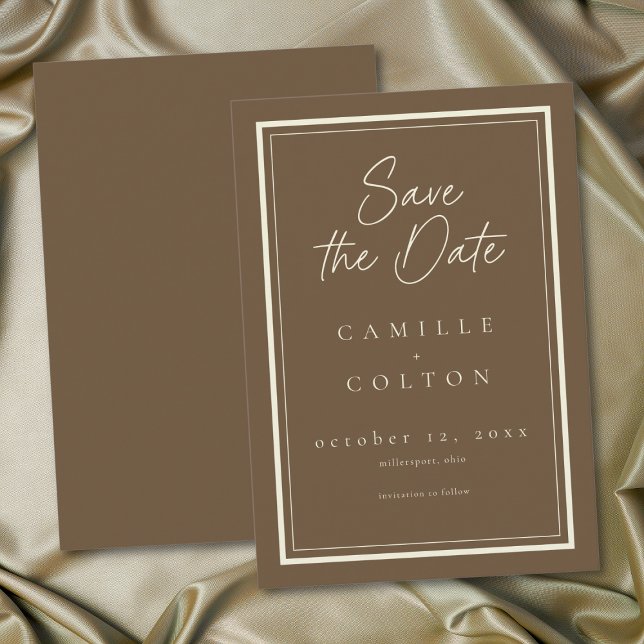 Cocoa Brown Minimalist Frame Hochzeit Save The Date (Cocoa Brown Minimalist Frame Wedding Save The Date)