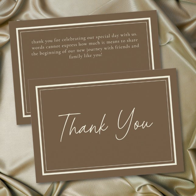 Cocoa Brown Minimalist Frame Wedding Dankeskarte (Cocoa Brown Minimalist Frame Wedding Thank You Card)