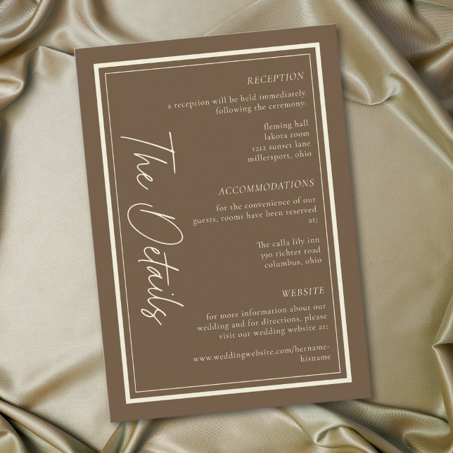 Cocoa Brown Minimalist Rahmen Hochzeit Begleitkarte (Cocoa Brown Minimalist Frame Wedding Enclosure Card)