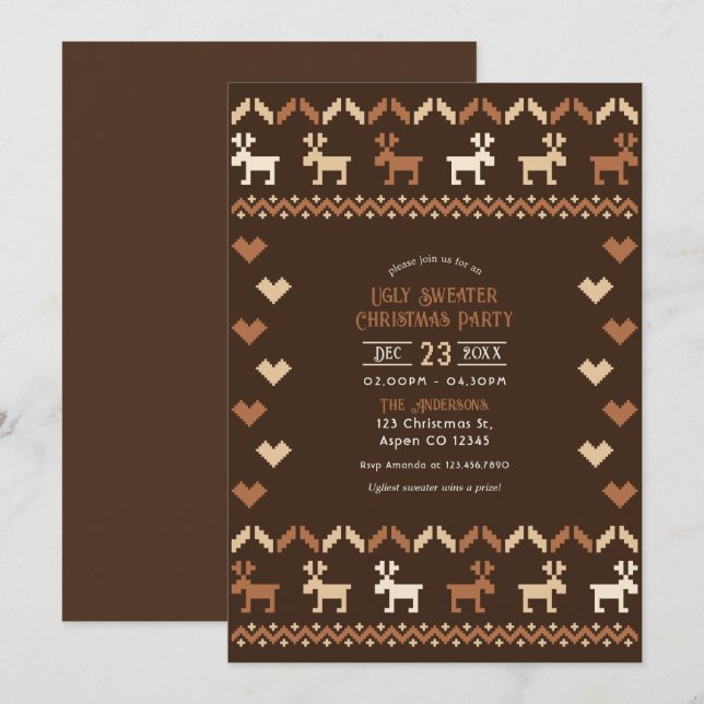 Cocoa & Cinnamon Ugly Sweater Weihnachts-Party Einladung (Vorne/Hinten)