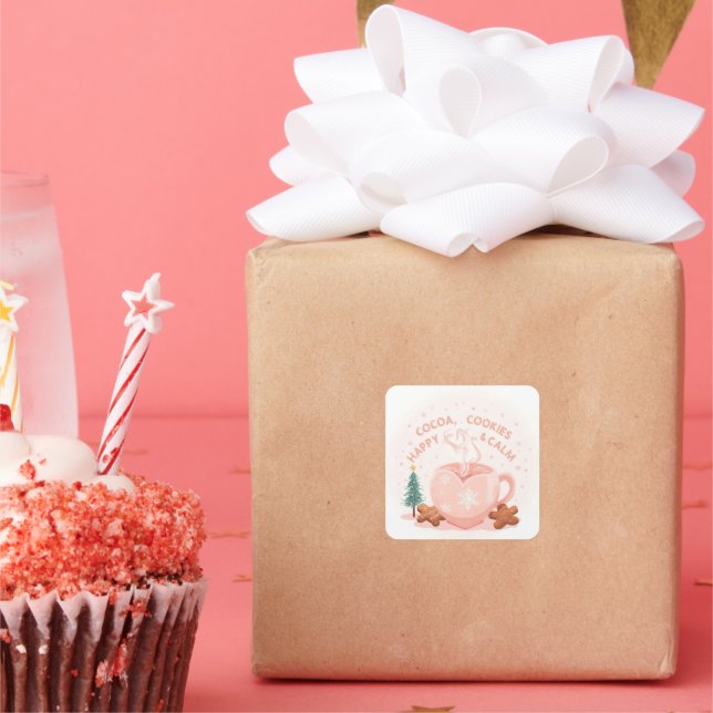 Cocoa, Cookies & Calm – Pastel Christmas CoT-Shirt Quadratischer Aufkleber (Party)