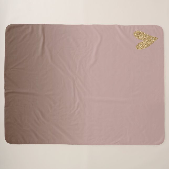 Cocoa Cream Brown Ombre Gold Glitzer Herz Sherpadecke (Vorderseite (Horizontal))