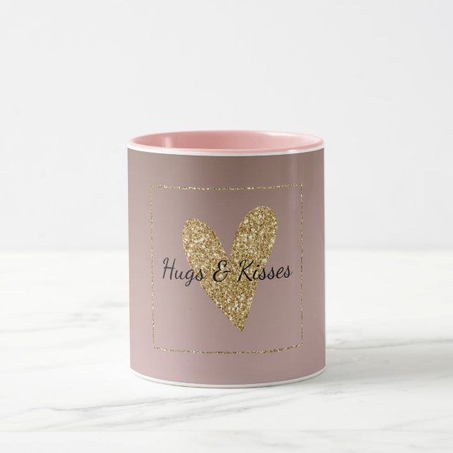 Cocoa Cream Brown Ombre Gold Glitzer Herz Tasse (Zentrum)