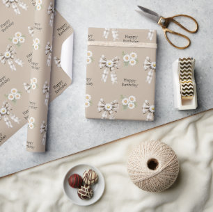 Cocoa Cream Weiße Schleife Gänseblümchen Geburtsta Geschenkpapier