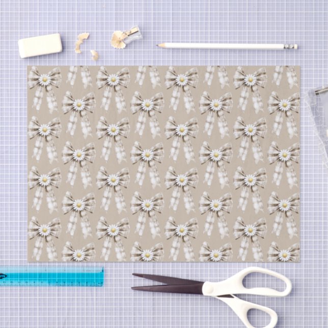 Cocoa Cream White Bow Daisy Flowers Birthday   Seidenpapier (Handwerk)