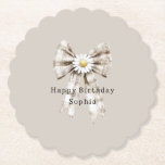 Cocoa Cream White Bow Daisy Flowers Birthday   Untersetzer<br><div class="desc">Cocoa Cream White Bow Daisy Flowers Birthday</div>