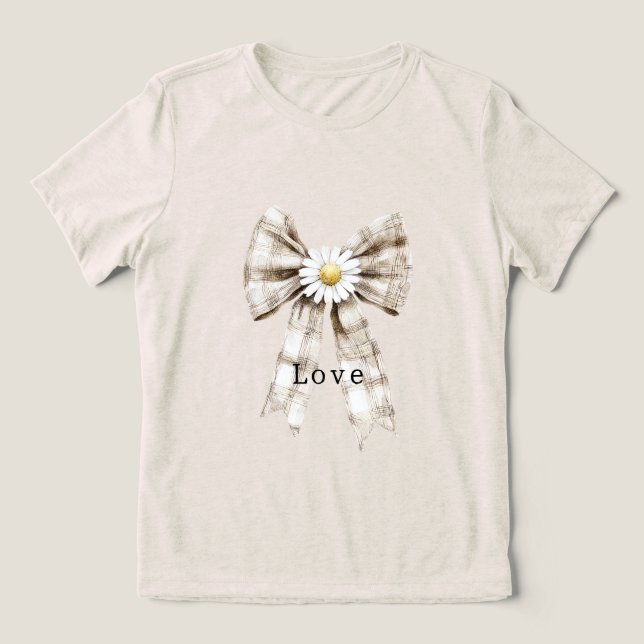 Cocoa Cream White Bow Daisy Flowers   Tri-Blend Shirt (Design Vorderseite)