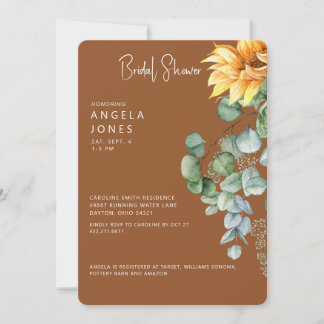 Cocoa Eucalyptus Sunflower Bridal Shower  Einladung