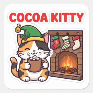 Cocoa Kitty Aufkleber — Dreifarbenkatze-Elfenhut-H