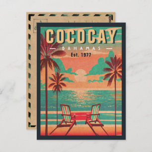 CocoCay Bahamas Retro Sunset Souvenir 1950s Postkarte