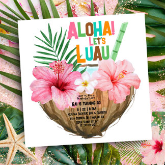 Coconut Cocktail Luau Birthday Tropisch Hawaii Einladung