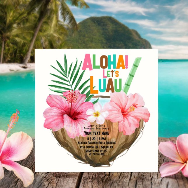 Coconut Cocktail Luau Dusche Tropisch Hawaiisch Einladung (Von Creator hochgeladen)